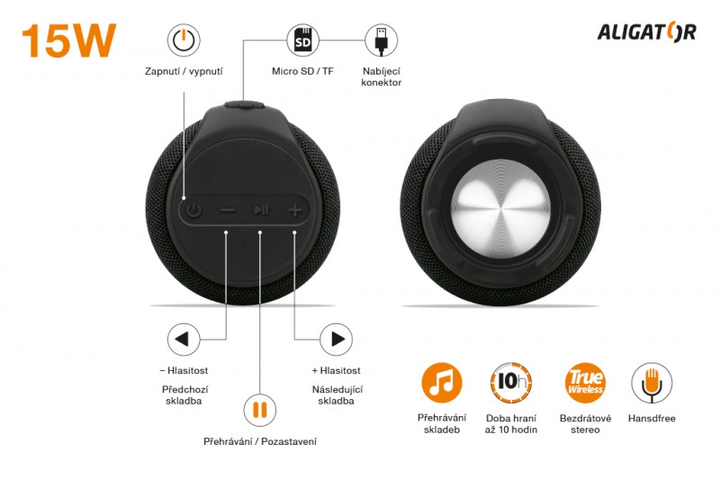 Bluetooth outdoor reproduktor ALIGATOR STEREO ABS3, černá