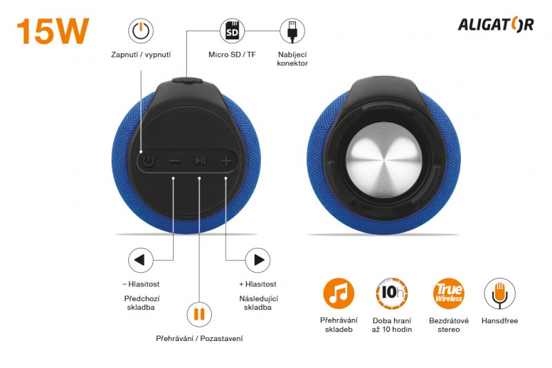 Bluetooth outdoor reproduktor ALIGATOR STEREO ABS3, modrá