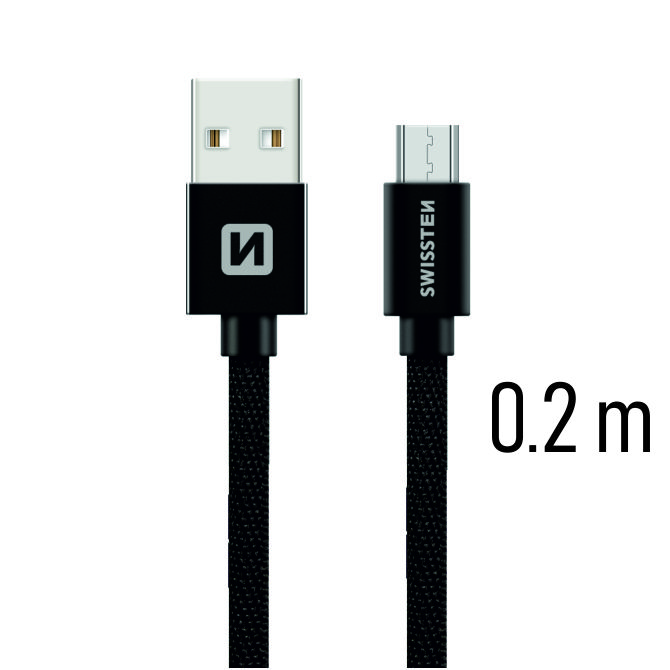 Datový kabel Swissten Textile USB/MicroUSB, 0,2m, černý