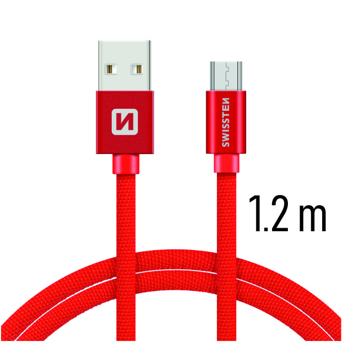 Datový kabel Swissten Textile USB/MicroUSB, 1,2m, červený