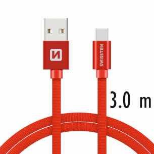 Datový kabel Swissten Textile USB/USB-C, 3,0m, červený