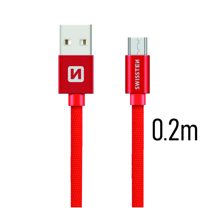 Datový kabel Swissten Textile USB/MicroUSB, 0,2m, červený