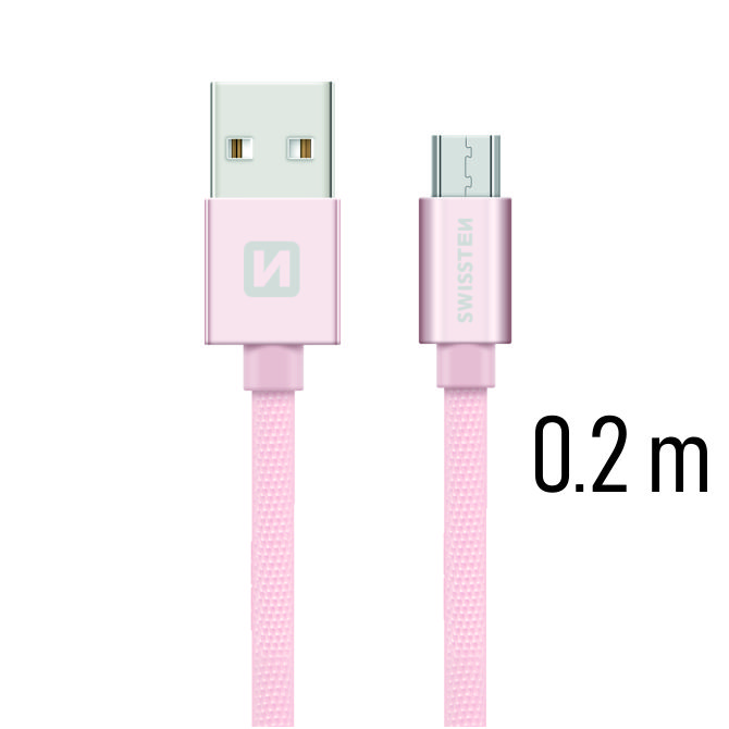 Datový kabel Swissten Textile USB/MicroUSB, 0,2m, růžovo/zlatý