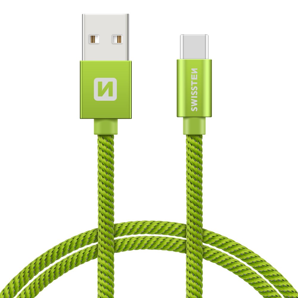 Datový kabel Swissten Textile USB/USB-C, 1,2m, zelený