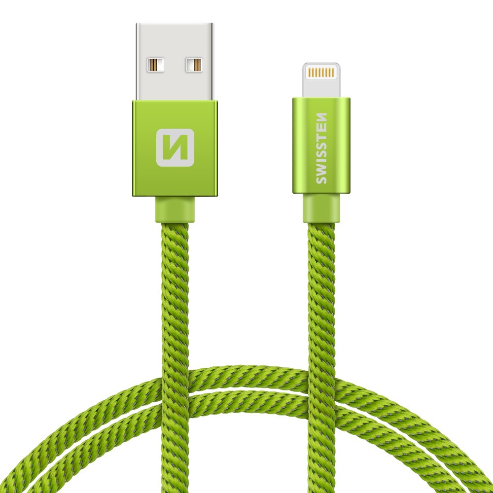 Datový kabel Swissten Textile USB/Lightning, 1,2m, zelený