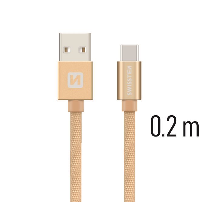 Datový kabel Swissten Textile USB/USB-C, 0,2m, zlatý