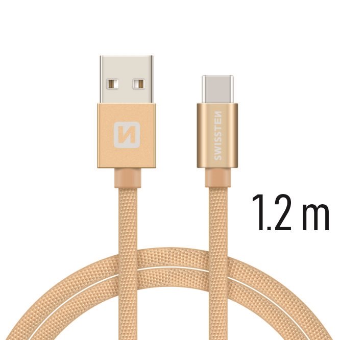 Datový kabel Swissten Textile USB/USB-C, 1,2m, zlatý