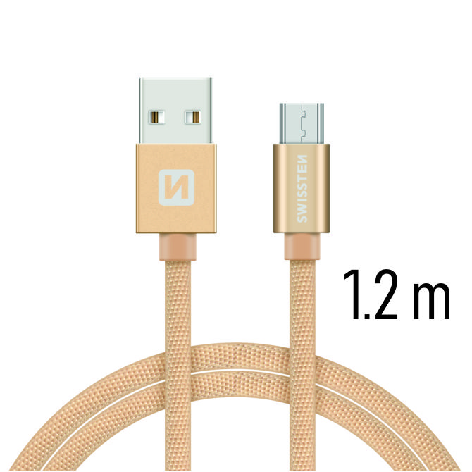 Datový kabel Swissten Textile USB/MicroUSB, 1,2m, zlatý