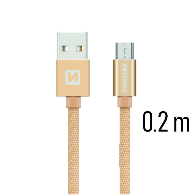 Datový kabel Swissten Textile USB/MicroUSB, 0,2m, zlatý