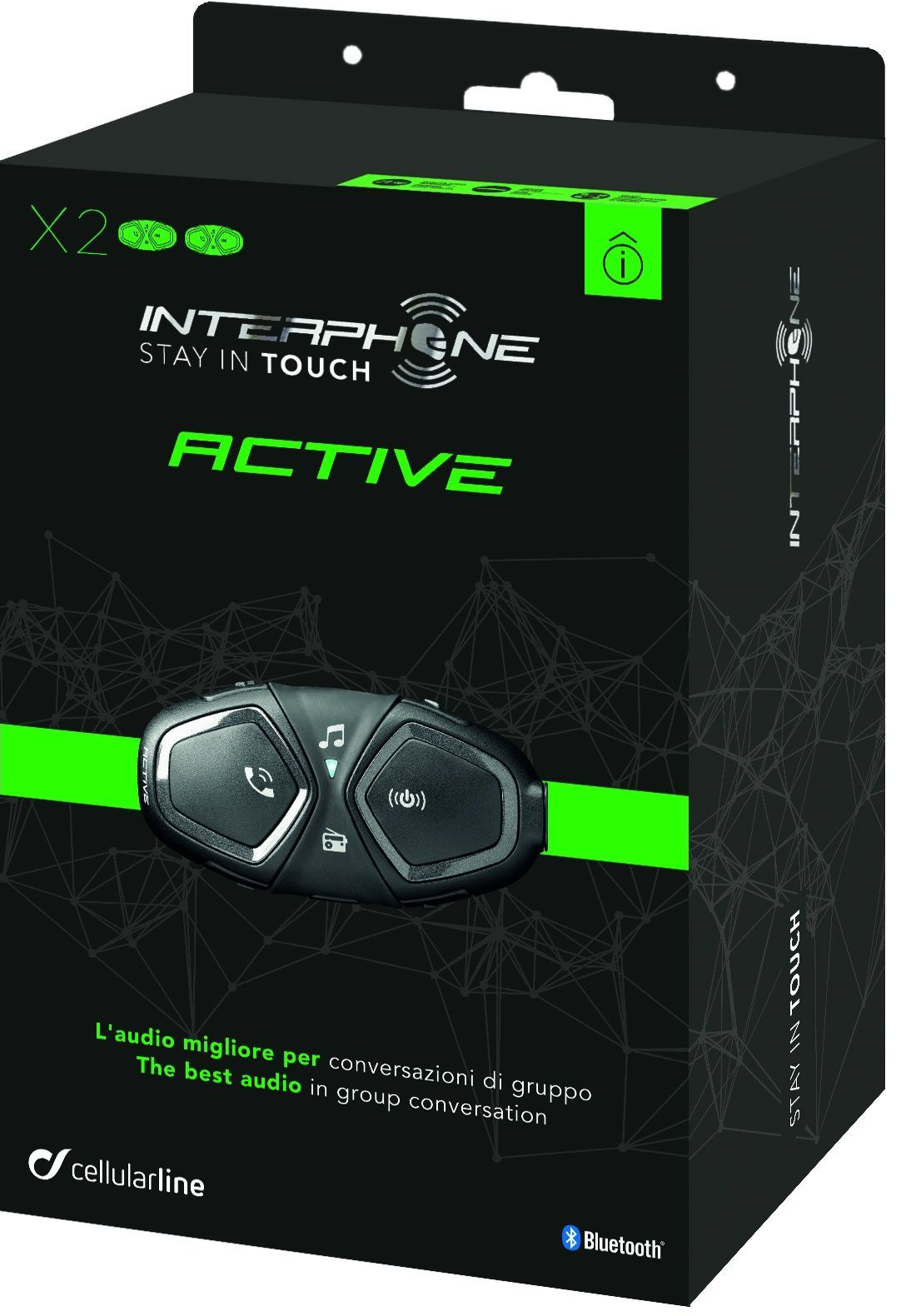 Bluetooth handsfree pro uzavřené a otevřené přilby CellularLine Interphone ACTIVE, Twin Pack