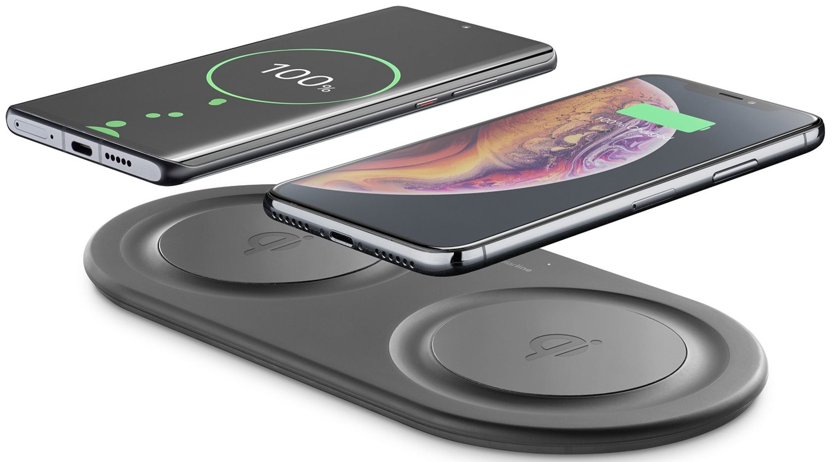 Bezdrátová QI stanice Cellularline Wireless Fast Charger Dual, 2 x 10W, černá