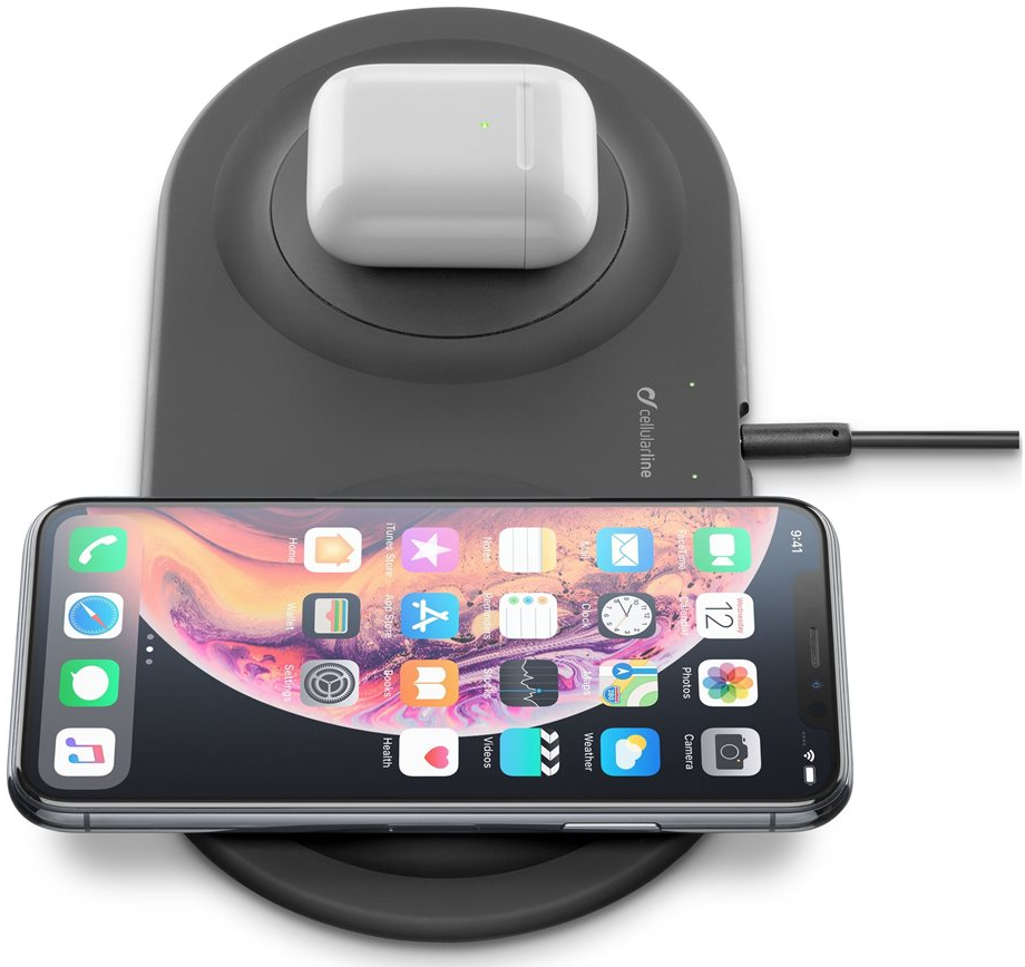 Bezdrátová QI stanice Cellularline Wireless Fast Charger Dual, 2 x 10W, černá