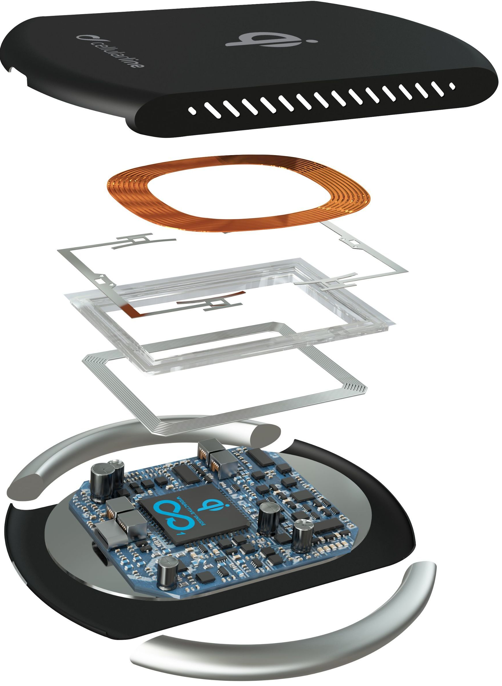 Bezdrátová nabíječka Cellularline Wireless Fast Charger + Fast Charge adaptér 10W, Qi standard černá