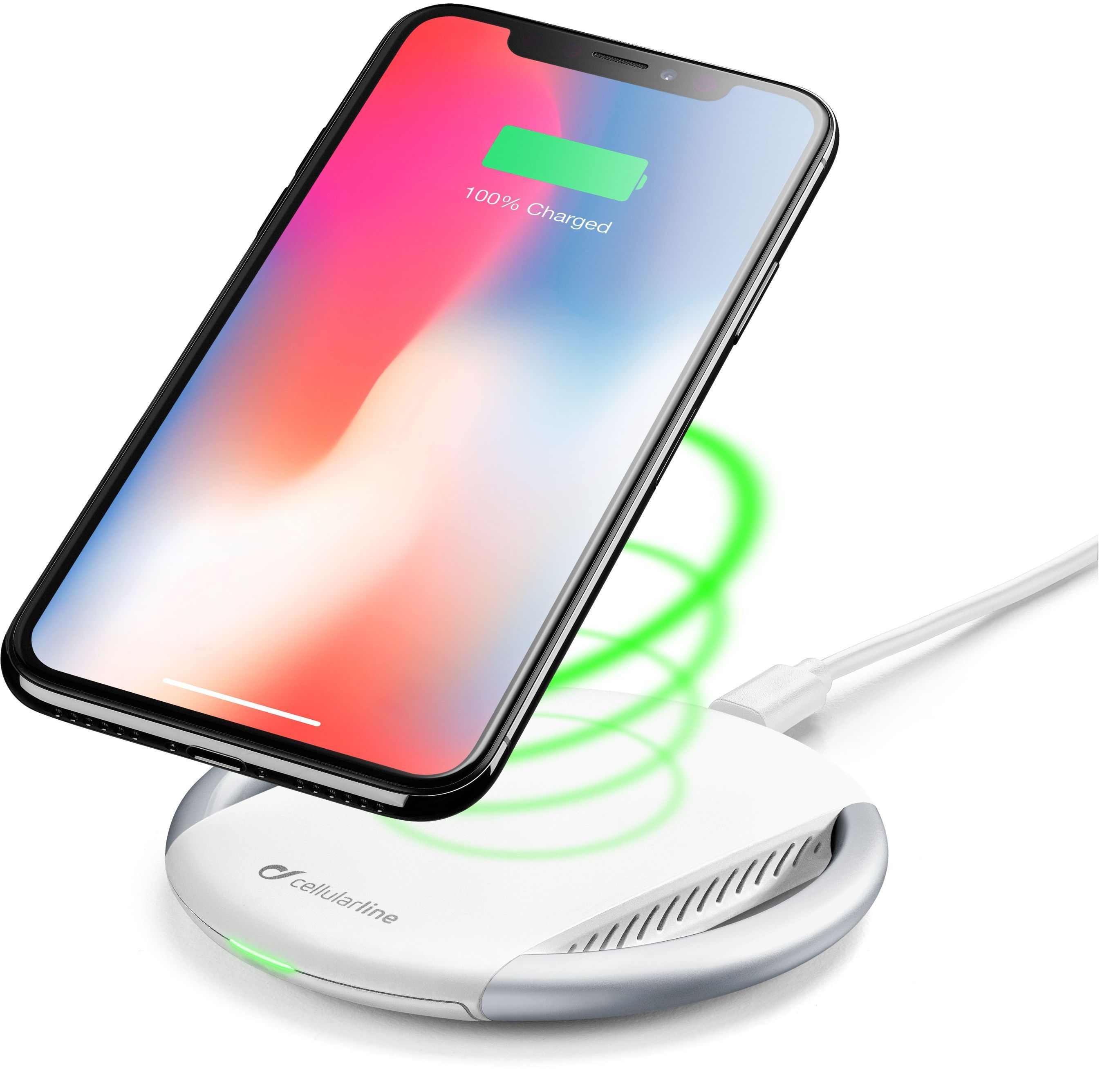 Bezdrátová nabíječka Cellularline Wireless Fast Charger + Fast Charge adaptér 10W, Qi standard bílá