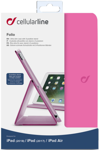 Pouzdro se stojánkem CellularLine Folio pro Apple iPad 9,7" (2018) růžové