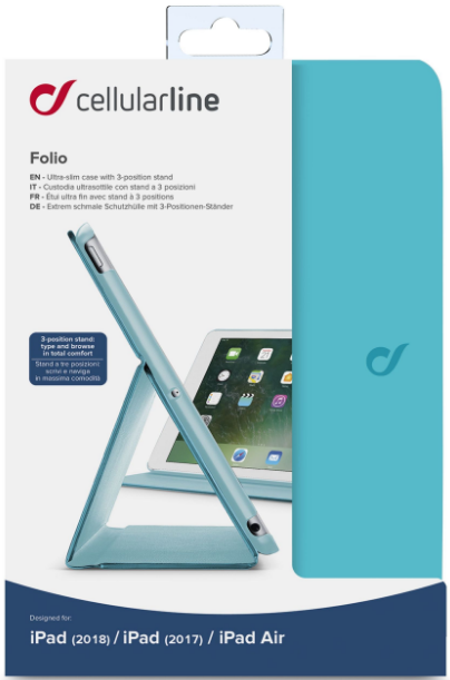 Pouzdro se stojánkem CellularLine Folio pro Apple iPad 9,7" (2018) tyrkysové