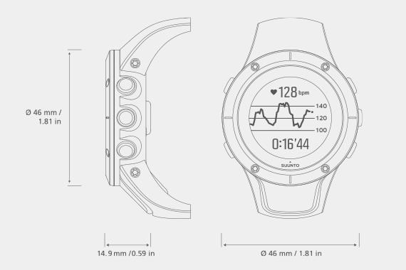 Rozměry hodinek Suunto Spartan